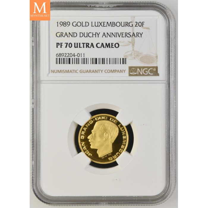 1989 GULL Luxenburg 20 Francs Grand Duchy NGC PF70