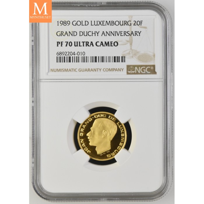 1989 GULL Luxenburg 20 Francs Grand Duchy NGC PF70