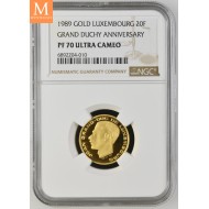 1989 GULL Luxenburg 20 Francs Grand Duchy NGC PF70
