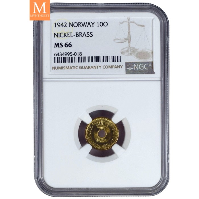 1942 10 øre London høyt gradert NGC MS66