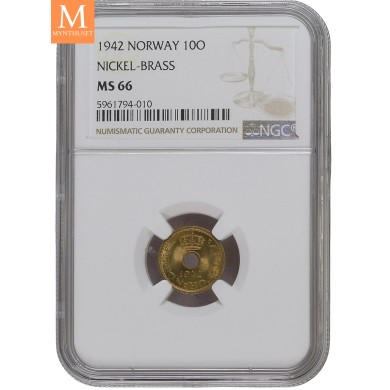1942 10 øre London høyt gradert NGC MS66