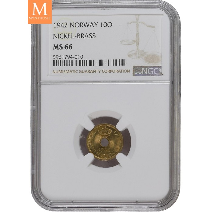 1942 10 øre London høyt gradert NGC MS66