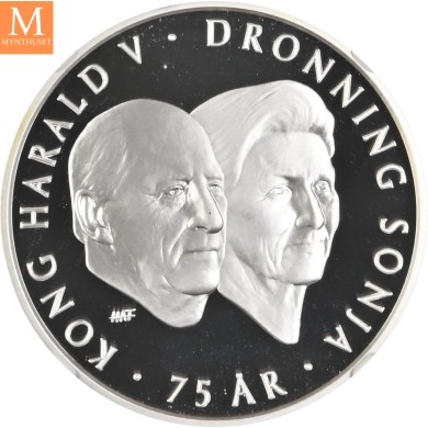 2012 Norway sølv 200 kroner Kong Harald og Dronning Sonja 75 år NGC PF69