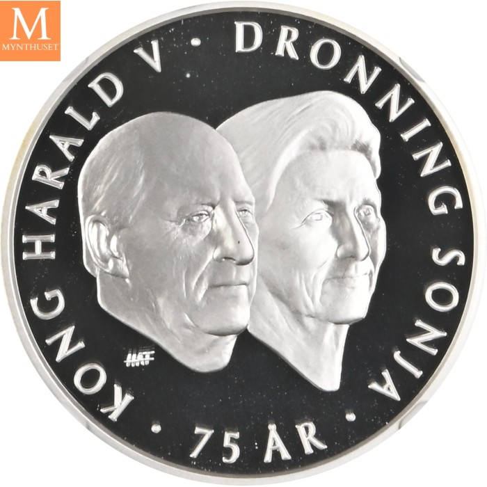 2012 Norway sølv 200 kroner Kong Harald og Dronning Sonja 75 år NGC PF69