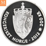 2012 Norway sølv 200 kroner Kong Harald og Dronning Sonja 75 år NGC PF69