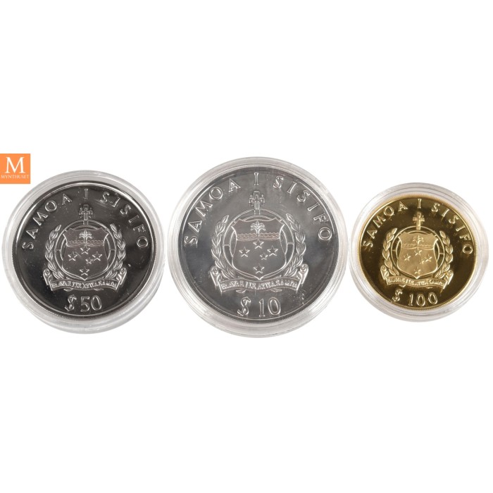 1988 WESTERN SAMOA Kon-Tiki myntene Palladium,Gull og sølv proof