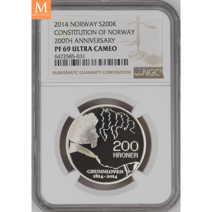 2014 Norway sølv 200 kroner Grunnloven NGC PF69