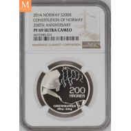 2014 Norway sølv 200 kroner Grunnloven NGC PF69