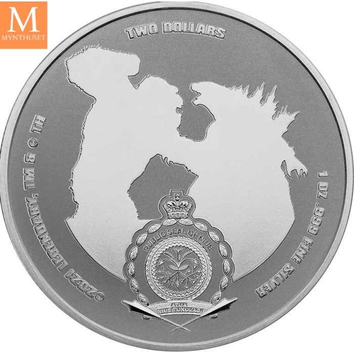 2021 NIUE 1 OZ SØLV GODZILLA BU I originalt skrin med ekthetsbevis