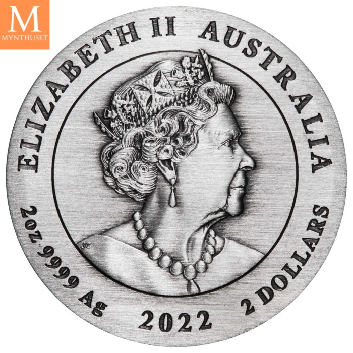 2022 Australia 2 oz Sølv Lunar S3 Year of the Tiger Antiqued med skrin og enkhetsbevis