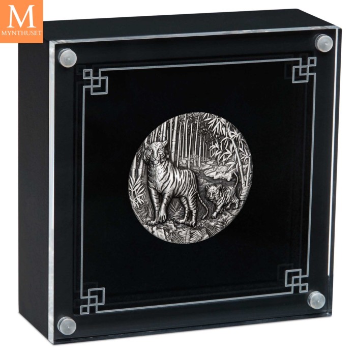 2022 Australia 2 oz Sølv Lunar S3 Year of the Tiger Antiqued med skrin og enkhetsbevis