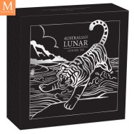 2022 Australia 2 oz Sølv Lunar S3 Year of the Tiger Antiqued med skrin og enkhetsbevis