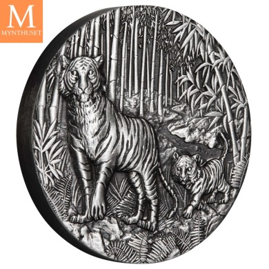 2022 Australia 2 oz Sølv Lunar S3 Year of the Tiger Antiqued med skrin og enkhetsbevis