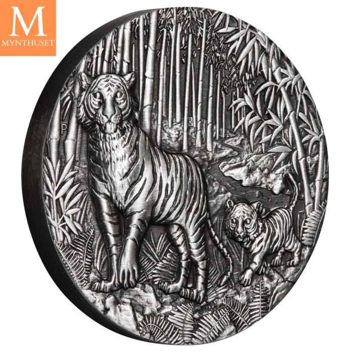 2022 Australia 2 oz Sølv Lunar S3 Year of the Tiger Antiqued med skrin og enkhetsbevis
