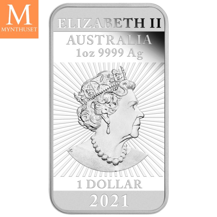 2021 Australia 1 oz Sølv Dragon Proof Rektangulær sølvmynt