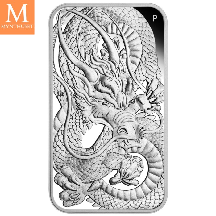 2021 Australia 1 oz Sølv Dragon Proof Rektangulær sølvmynt