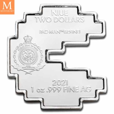 TUBE 20 stk 2021 Niue 1 oz Sølv 2 dollar PAC-MAN SHAPE BU i Tube