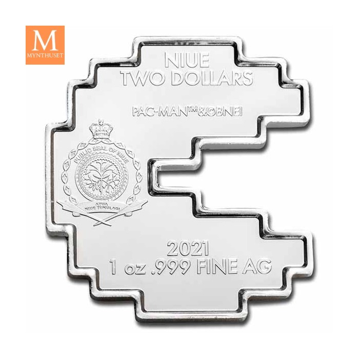 TUBE 20 stk 2021 Niue 1 oz Sølv 2 dollar PAC-MAN SHAPE BU i Tube