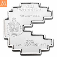 TUBE 20 stk 2021 Niue 1 oz Sølv 2 dollar PAC-MAN SHAPE BU i Tube
