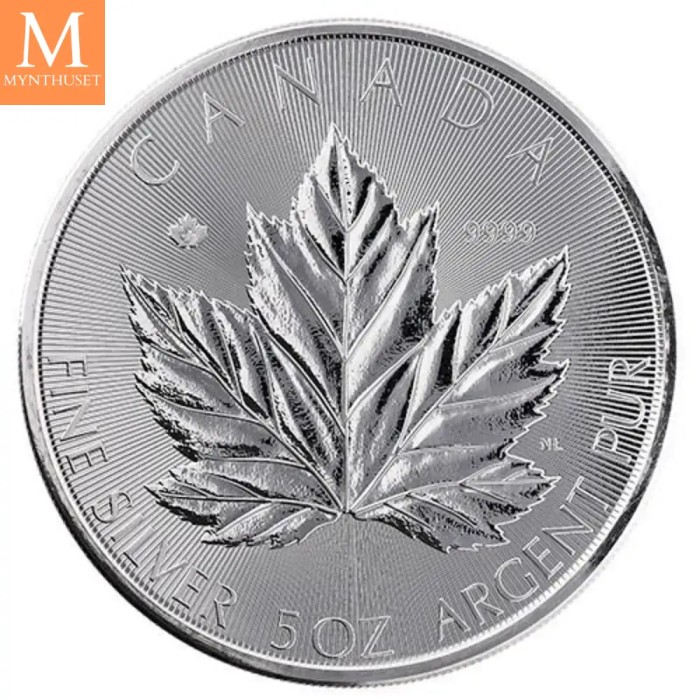 2026 Canada 5 oz Sølvmynt Grand Maple Leaf BU i Kapsel