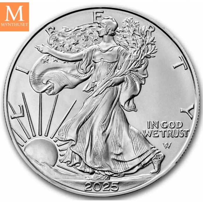 2025 USA 1 oz Sølv American Silver Eagle BU MED KAPSEL