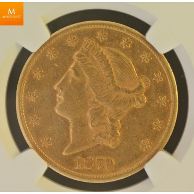 Meget sjeden! 20 Dollar 1879 Carson City AU53 