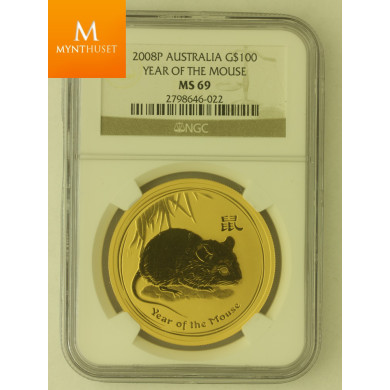 Lunar Series II. 100 Dollar 2008 Year of the Mouse MS69 