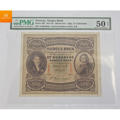 100 kroner 1934 A gradert av PMG til AU50 EPQ