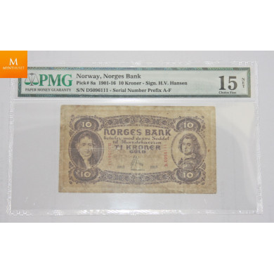 10 kroner 1913 D gradert til Fine 15  10 kroner 1913 D gradert til Fine 15