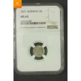 2 skilling 1871 stjerne MS64 