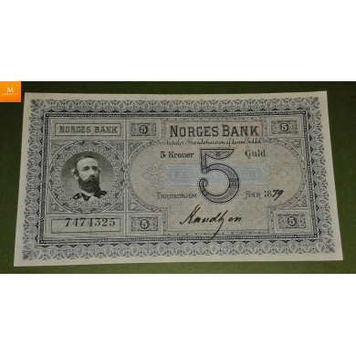 Oscar Seddel i kvalitet 0 ! 5 kroner 1879 Knudtzon kvalitet 0 