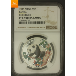 China Panda 5 Yuan 1998 Colorized PF68 UCAM 