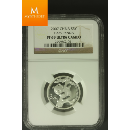 Kina: 3 Yuan 2007 Panda 1996 PF69 