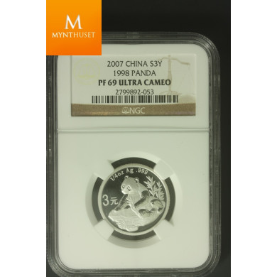 Kina: 3 Yuan 2007 Panda 1998 PF69 