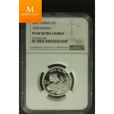 Kina: 3 Yuan 2007 Panda 1999 PF69