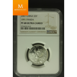 Kina: 3 Yuan 2007 Panda 1991 PF69