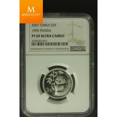 Kina: 3 Yuan 2007 Panda 1995 PF69 
