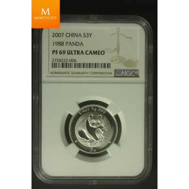 Kina:3 Yuan 2007 Panda 1988 PF69