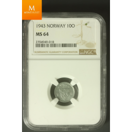 10 øre 1943 Z kvalitet MS64 VAKKER