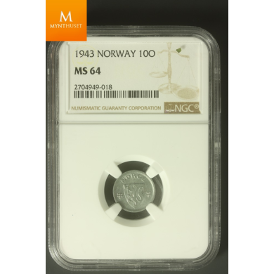 10 øre 1943 Z kvalitet MS64 VAKKER