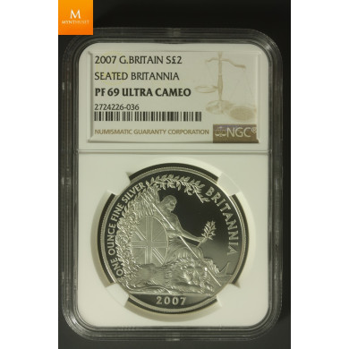 2007 Great Britain Britannia Two Pound Silver Proof 1oz Coin NGC PF69 UCAM