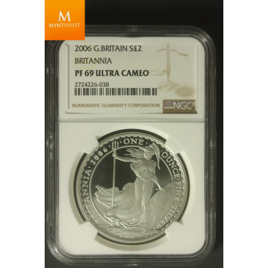 2006 Great Britain Britannia Two Pound Silver Proof 1oz Coin NGC PF69 UCAM