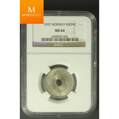 1 krone 1947 strøken MS64 