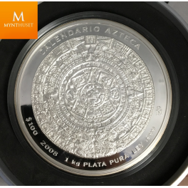 2008 Mexico 1 Kilo 100 Pesos Aztec Calendar Prooflike Silver Coin 
