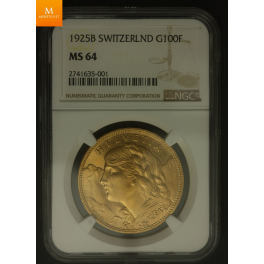 Switzerland: Confederation gold 100 Francs 1925-B NGC MS64 
