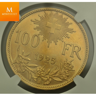 Switzerland: Confederation gold 100 Francs 1925-B NGC MS64 