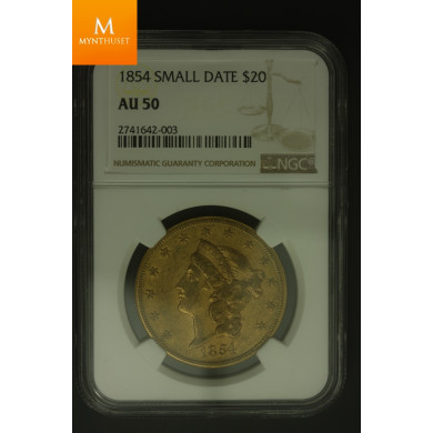 1854 Small Date USA 20 Dollar NGC AU50 