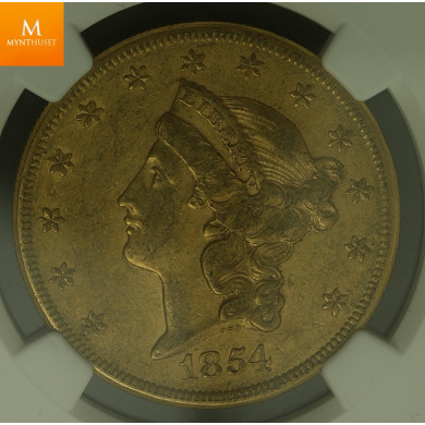 1854 Small Date USA 20 Dollar NGC AU50 