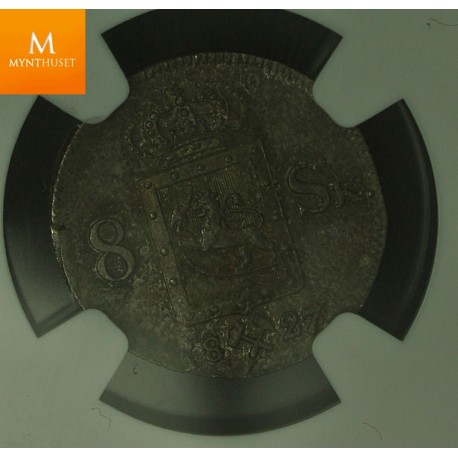 8 skilling 1827/5 kvalitet 0 , NGC MS63 Ex Oslo Myntgalleri