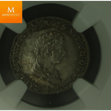 8 skilling 1827/5 kvalitet 0 , NGC MS63 Ex Oslo Myntgalleri 8 skilling 1827/5 kvalitet 0 , NGC MS63 Ex Oslo Myntgalleri
